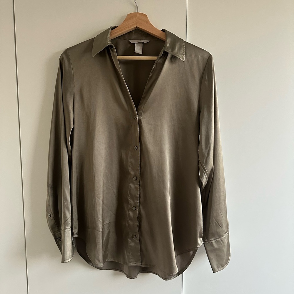 Green Silk Button Up